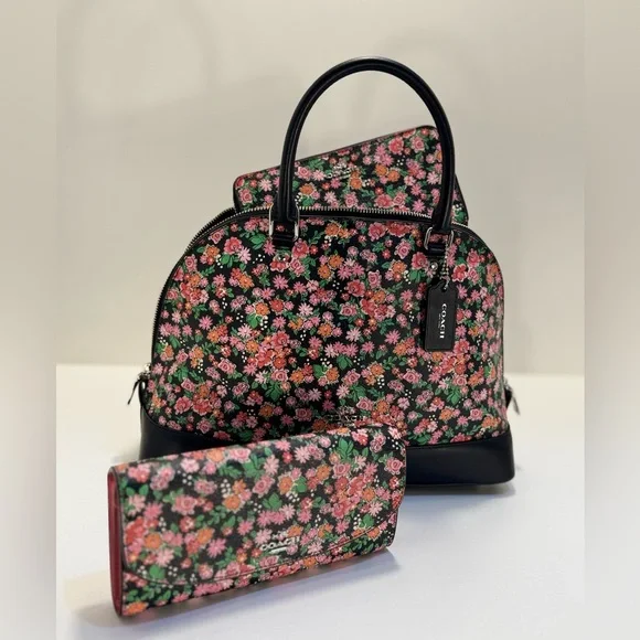 COACH 3pc Floral Sierra Satchel Handbag w/Wallets  Posey Cluster Coated Canvas - Picture 2 of 15